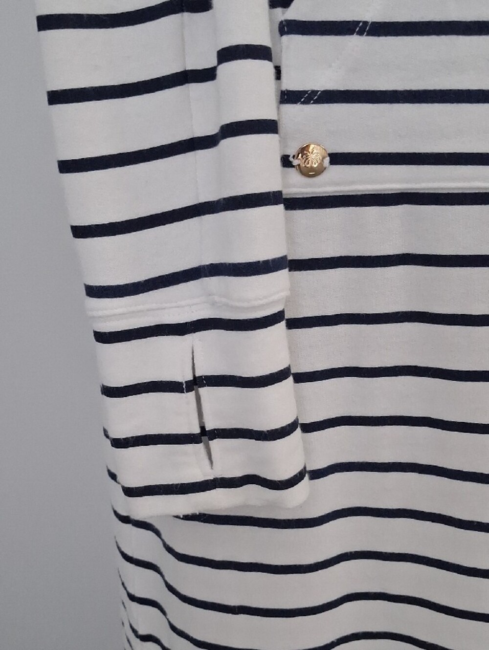 Lilly Pulitzer White Dress/Cover up with Navy Stripes Long-Sleeve Hooded - Picture 6 of 10